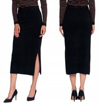 Spódnica Damska Sweterkowa Midi Rozcięcie Elegancka Wygodna Moraj Xxl/3Xl Black
