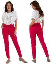 Spodnie Damskie Chinosy wiskozowe eleganckie wiązane RÓŻOWE 2XL/3XL