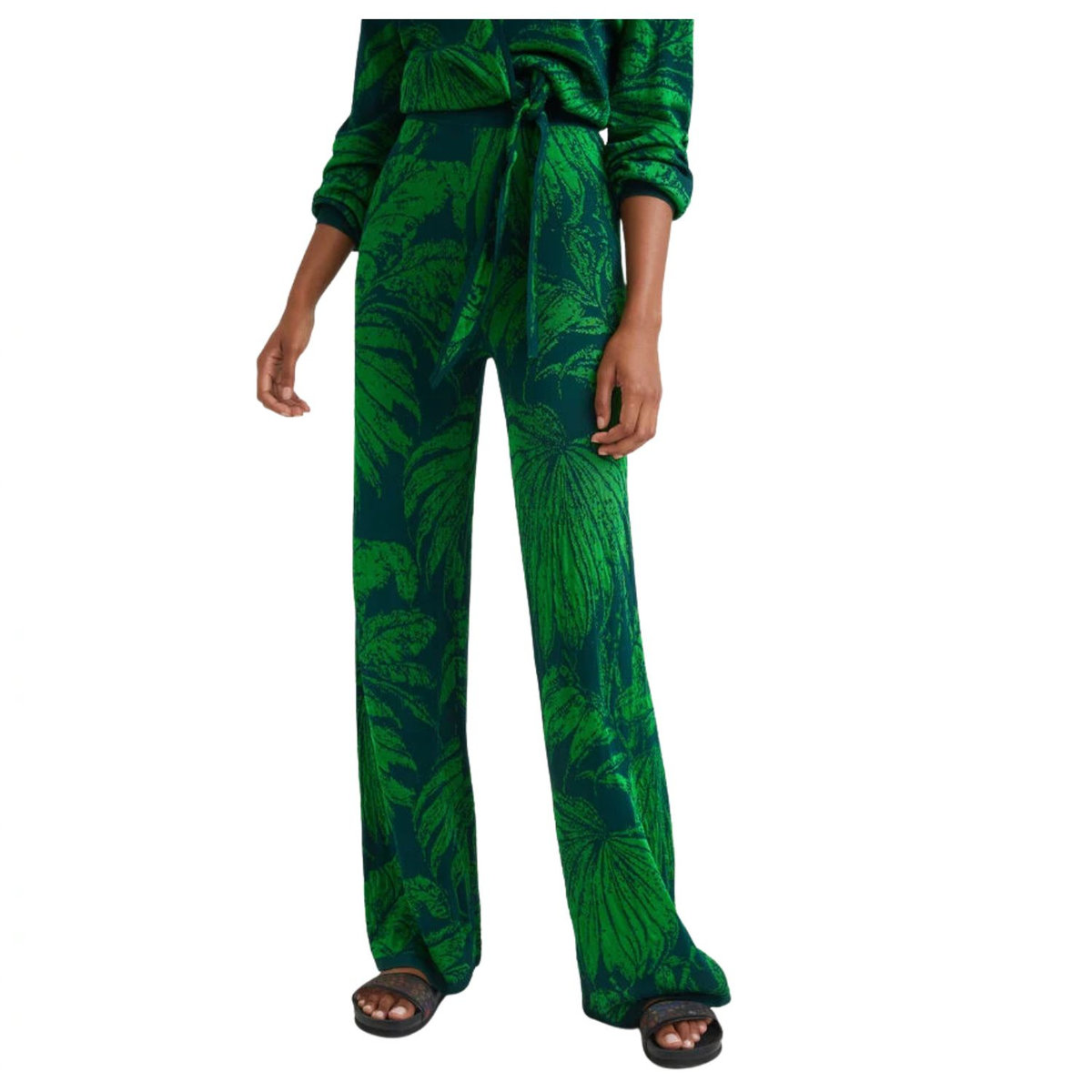 DESIGUAL Spodnie damskie Desigual Danubio zielone dzianinowe-XS