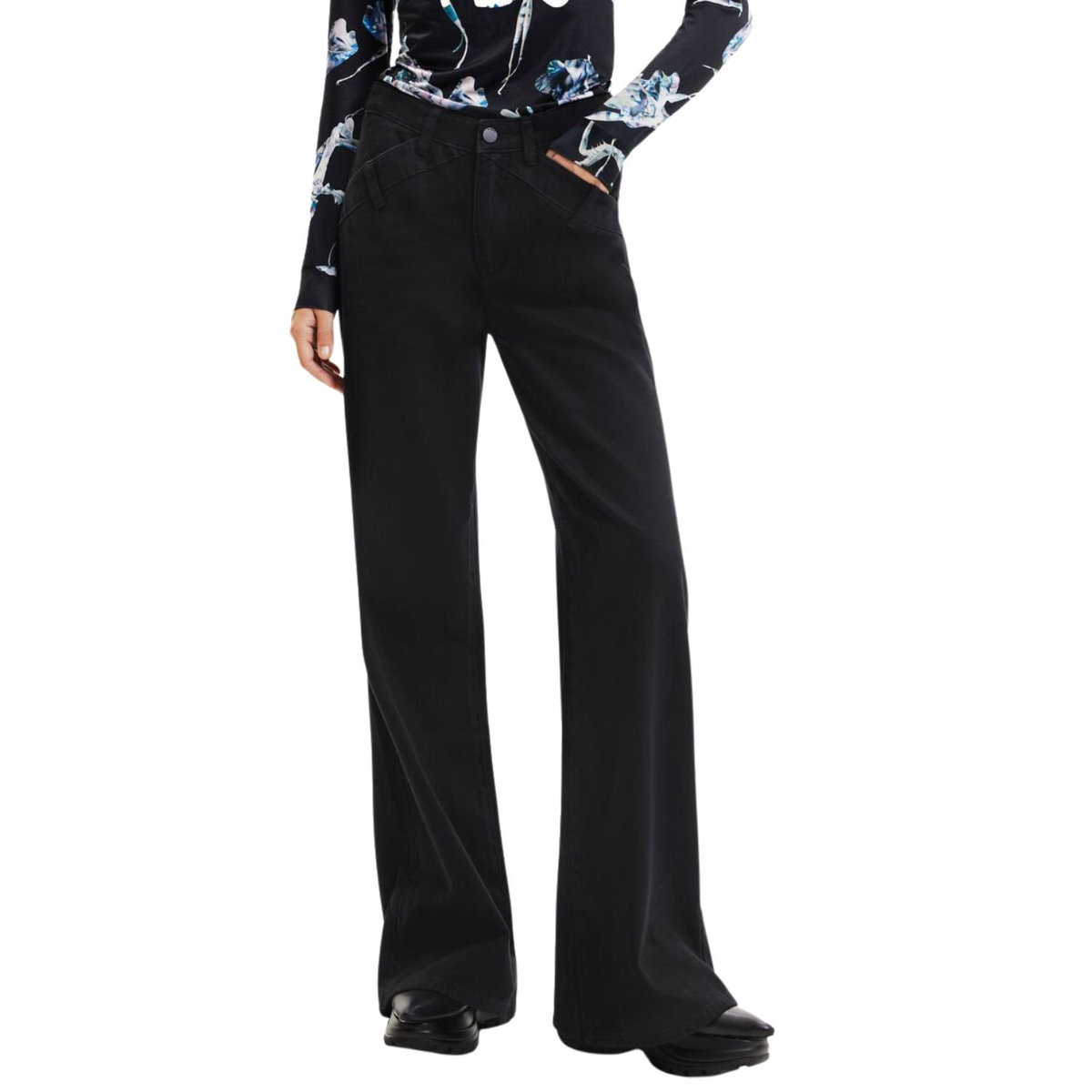 DESIGUAL Spodnie damskie Desigual Kafka dzwony czarne-XS