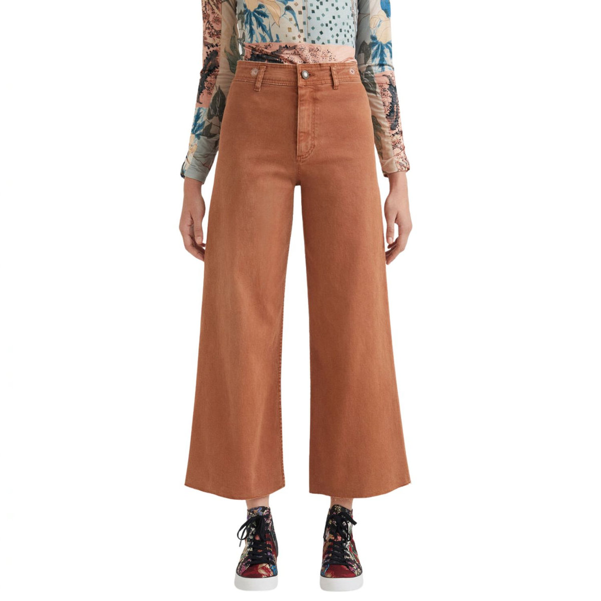 DESIGUAL Spodnie damskie Desigual Noak brązowe szerokie-S