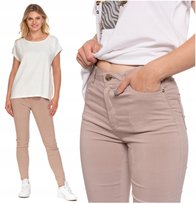 Spodnie damskie długie eleganckie wiskoza beżowe rurki modne moraj xl