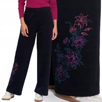 Spodnie Damskie Dresowe Ocieplane Z Szeroką Nogawką I Haftem Moraj S Black