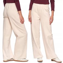 Spodnie Damskie Dresowe Ocieplane Z Szeroką Nogawką I Haftem Moraj Xxl Ecru