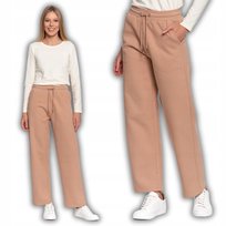 Spodnie Damskie Dresowe Ocieplane Z Wysokim Stanem 100% Bawełna Moraj M Beige