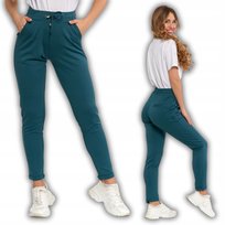 Spodnie Damskie Dresowe Z Zwężaną Nogawką Stylowe Klasyczne Moraj L Green