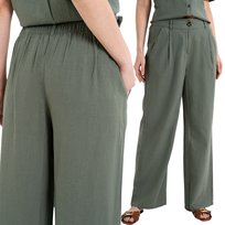 SPODNIE DAMSKIE LNIANE Z WISKOZĄ CASUAL Z KIESZENIAMI WYGODNE MORAJ 3XL GREEN