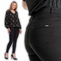 Spodnie Damskie Skinny Elastyczne Eleganckie Podwyższony Stan Moraj Xl Black