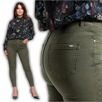SPODNIE DAMSKIE SKINNY ELASTYCZNE ELEGANCKIE PODWYŻSZONY STAN MORAJ XL GREEN