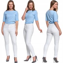 Spodnie Damskie Skinny Jeansowe Rurki Z Wysokim Stanem Kieszenie Moraj Xxl White