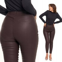 Spodnie Damskie Skinny Z Wysokim Stanem Z Eko-Skóry Eleganckie Moraj 40 Brown