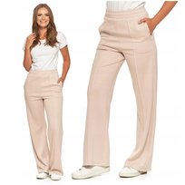 SPODNIE DAMSKIE Szerokie Nogawki Eleganckie Dresowe Wysoki Stan MORAJ L