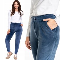 Spodnie Damskie Welurowe Z Wysokim Stanem Dresowe Miękkie Moraj 3Xl Navy