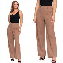 Spodnie Damskie Z Gumką W Pasie Eleganckie Prosta Nogawka Stylowe Moraj M Beige