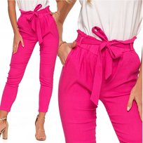 Spodnie Damskie Z Gumką W Pasie Z Wysokim Stanem Elastyczne Modne Moraj Xxl Pink