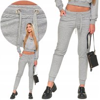 Spodnie Dresowe Damskie Sportowe Ze Ściągaczami Modne Dresy Szare Moraj Xl