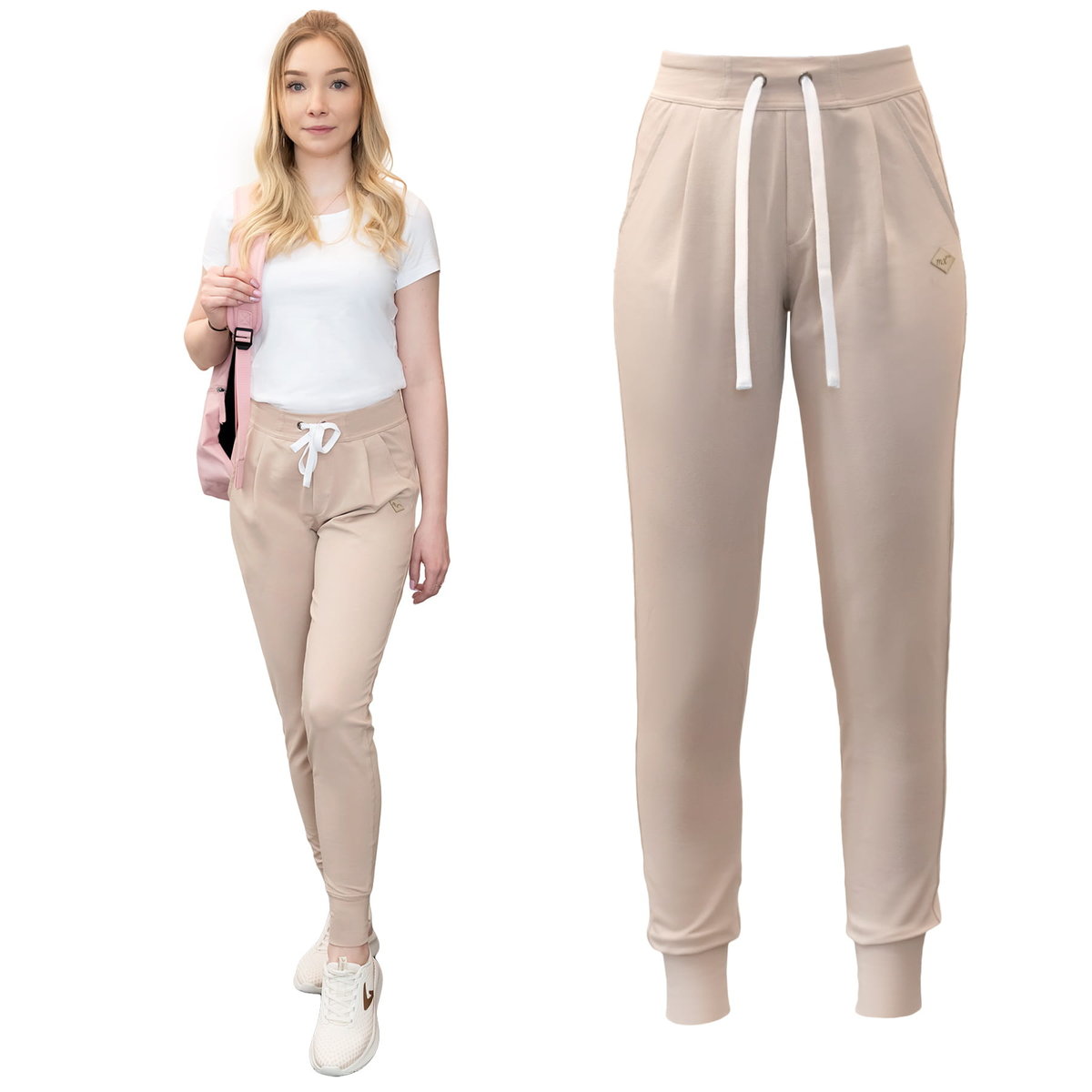 Modne Spodnie Dresowe Modne MxModa Beżowe S - Morowo | Moda Sklep EMPIK.COM