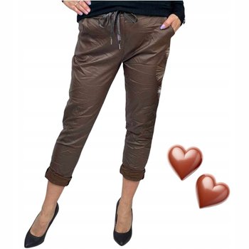Spodnie gnieciuchy biodra skóra skórki kieszenie czekolada 5XL 6XL 50 52 - Inna marka