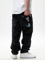Spodnie Jeansowe Baggy Męskie Czarne Smerfy Gargamel Hafty Premium Xxl inna (Inny)