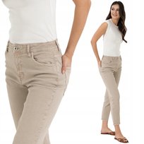 SPODNIE JEANSOWE DAMSKIE JEANSY WYSOKI STAN PROSTA NOGAWKA STYLOWE MORAJ 40 LIGHT BEIGE