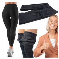 Spodnie Legginsy Damskie Ocieplane Futrem Leginsy Getry Zimowe Czarne 3XL