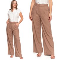 Spodnie Lniane Damskie Szerokie Z Wysokim Stanem Eleganckie Moraj 3Xl Beige