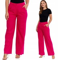 Spodnie Lniane Damskie Szerokie Z Wysokim Stanem Eleganckie Moraj Xl Red