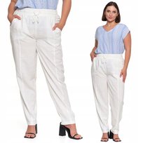 Spodnie Lniane Damskie Z Gumką W Pasie Eleganckie Prosta Nogawka Moraj Xxl White