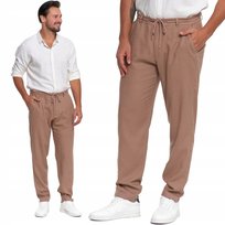 Spodnie Lniane Męskie Klasyczne Komfortowe Kieszenie Eleganckie Moraj Xl Beige