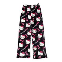Spodnie Piżama Hello Kitty Pluszowe czarne kolorowe