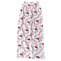 Spodnie Pluszowe Piżama Hello Kitty Pluszowe biały kolorowe Piżamka