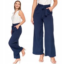 Spodnie Szerokie Damskie Z Wysokim Stanem Eleganckie Wiskoza Moraj 3Xl Navy