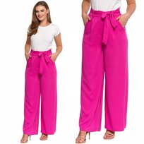 Spodnie Szerokie Damskie Z Wysokim Stanem Eleganckie Wiskoza Moraj L Pink