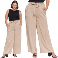 Spodnie Szerokie Damskie Z Wysokim Stanem Eleganckie Wiskoza Moraj S Beige