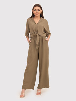 Spodnie w kolorze khaki z szerokimi nogawkami i elastyczną talią TRA038 KHAKI - Ax Paris