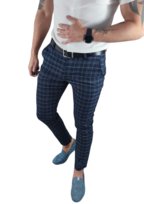 Spodnie wizytowe slim fit  chino ciemny granat krata  DJ011 W36