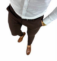 Spodnie wizytowe slim gładkie kolor brązowy/czekoladowy DJ014 W33