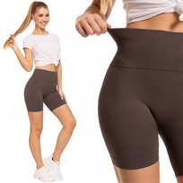 Sportowe Legginsy Bezszwowe Kolarki Damskie Wysoki Stan W Prążek Moraj Mocca S/M