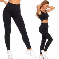 Sportowe Legginsy Damskie Dopasowane Prążkowane Wysoki Stan Moraj L/Xl Black