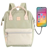 Sportowy plecak Himawari pojemny miejski plecaczek na laptopa tornister z portem USB, zielony beżowy