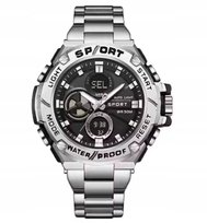 SPORTOWY ZEGAREK ELEGANCKI Srebrny Stalowa BRANSOLETA WODOODPORNY PREZENT