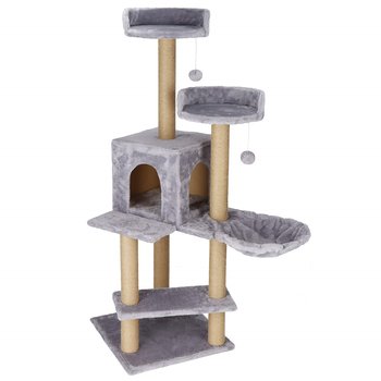 Springos, Drapak dla kota domek legowisko z zabawką 7-poziomowy sizal szary - Springos