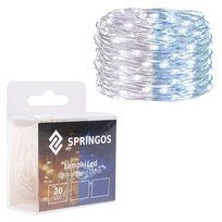 Springos, Lampki choinkowe na baterie, 20 LED, barwa niebieska 