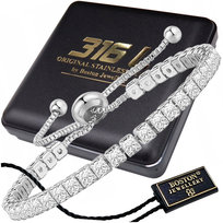 SREBRNA BRANSOLETKA DAMSKA Z CYRKONIAMI REGULOWANA KRYSZTAŁY 18K ORYGINAŁ