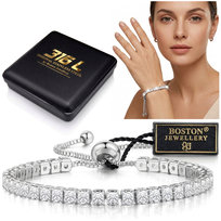 SREBRNA BRANSOLETKA DAMSKA Z CYRKONIAMI REGULOWANA KRYSZTAŁY 18K ORYGINAŁ