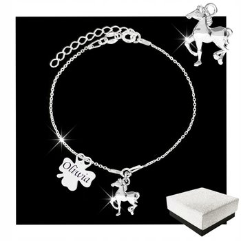 Srebrna Bransoletka dla Dziewczynki Koń Konik Koniczynka GRAWER Srebro 925 - Aurora