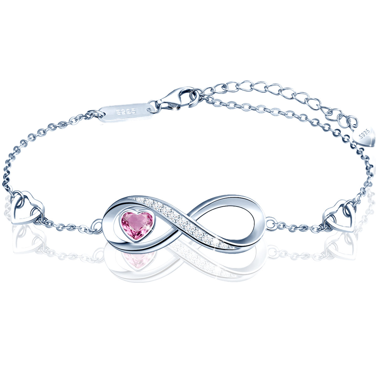 Srebrna Bransoletka Infinity Różowe Serce Prezent Dla Żony Święta-Zdjęcie-0