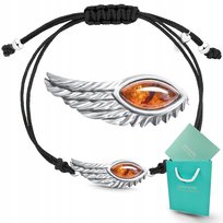 Srebrna bransoletka z bursztynem sznurkowa z naturalnego bursztynu 925