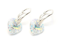 Srebrne Kolczyki 925 Z Kryształami Swarovski Serca 10Mm Crystal Ab GemSilver