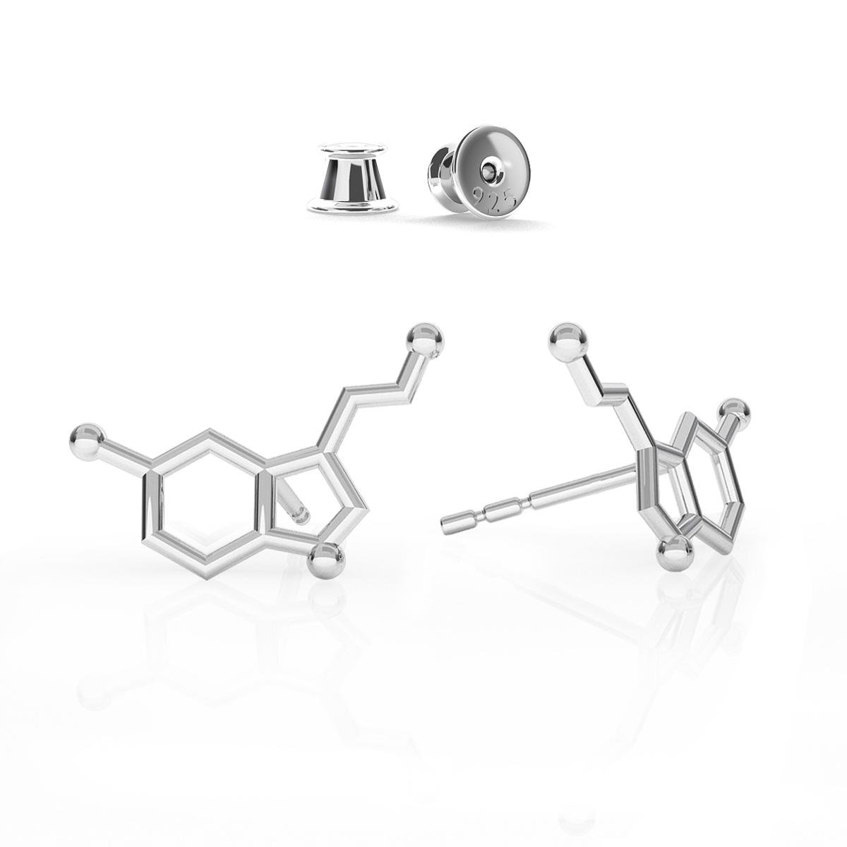 Zdjęcia - Kolczyki Srebrne  serotonina wzór chemiczny, srebro 925 : Srebro - kolor po